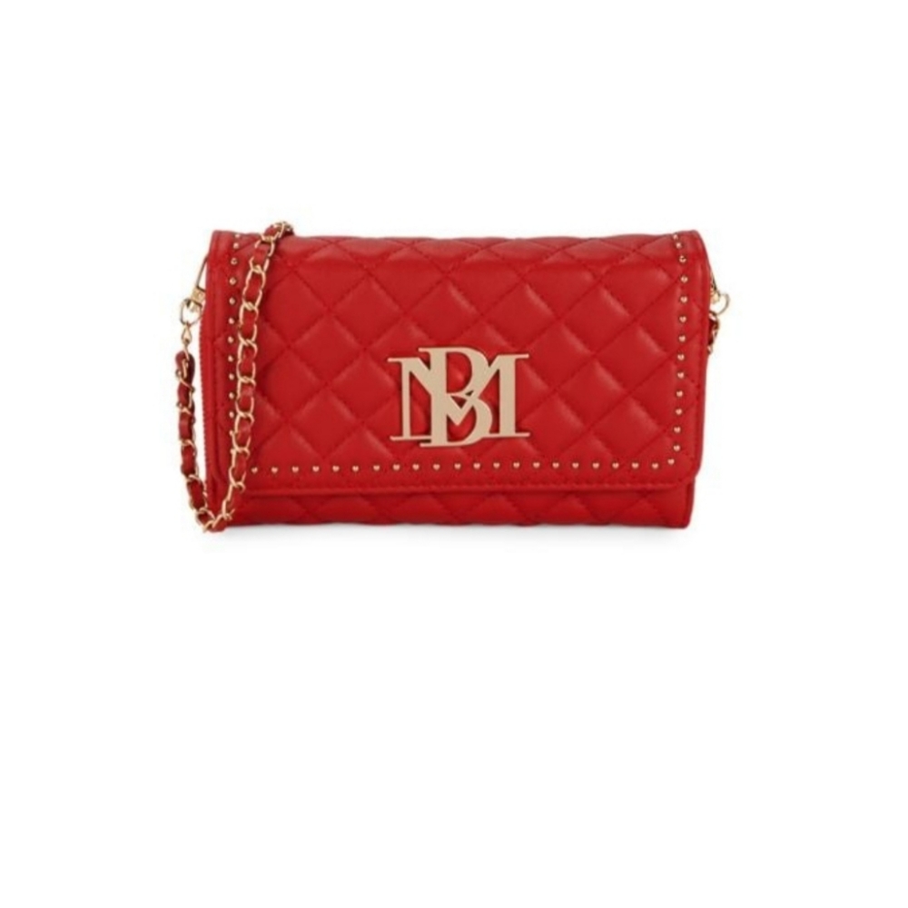 🎀NWT Badgley Mischka Quilted Leather Wallet-on-chain. Color:Red.🌺